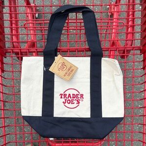 Trader Joe's blue and white mini Canvas Tote Bag
